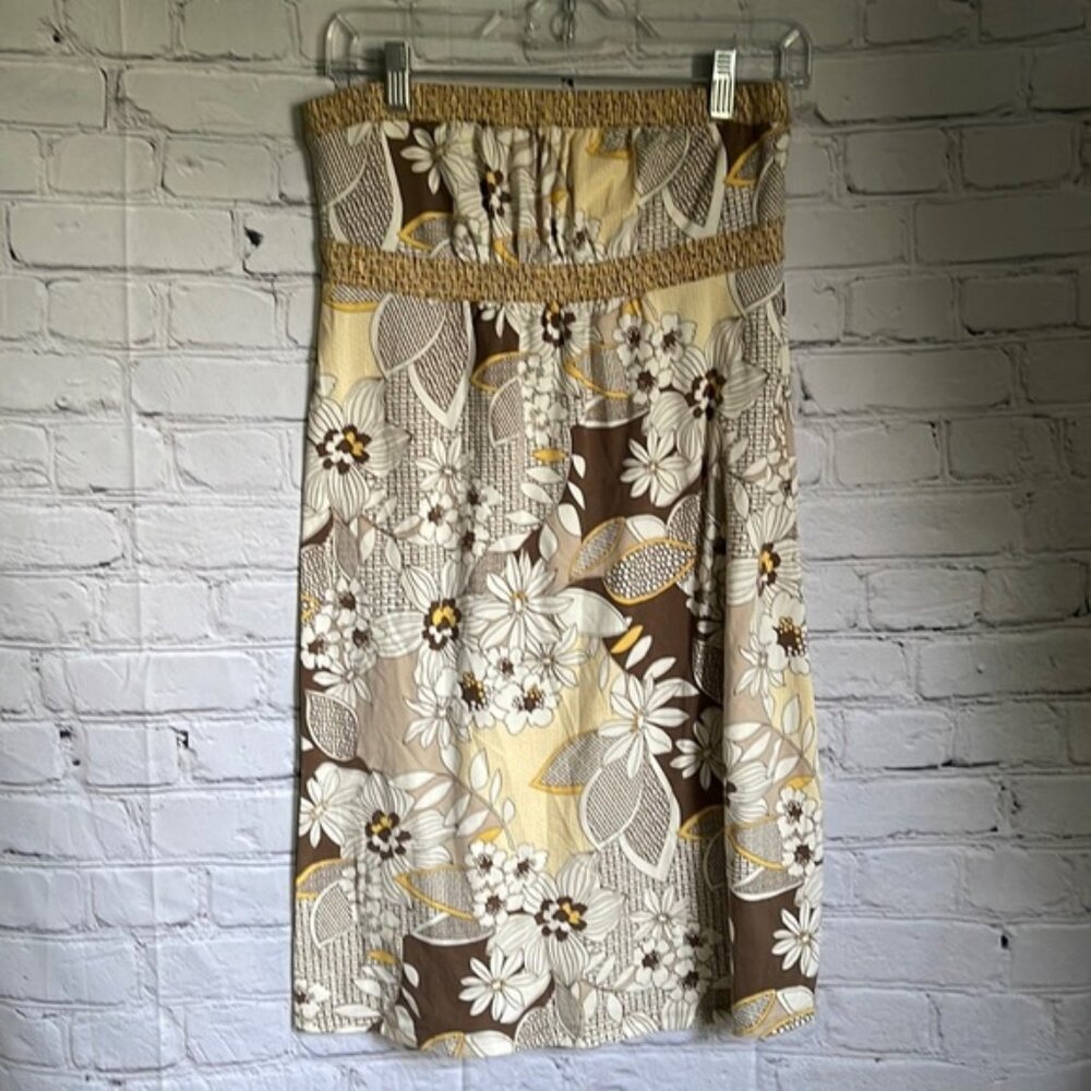 LOFT Brown Tan Yellow Strapless Floral Mini Dress Size XS